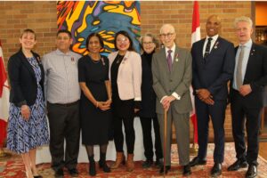 L to R Alexandra Sorin, David Landaverde, Nalini Stewart, Christine Tran, Mary McGeer, Peter Lewis, Akwasi Owusu-Bempah and James Orbinski